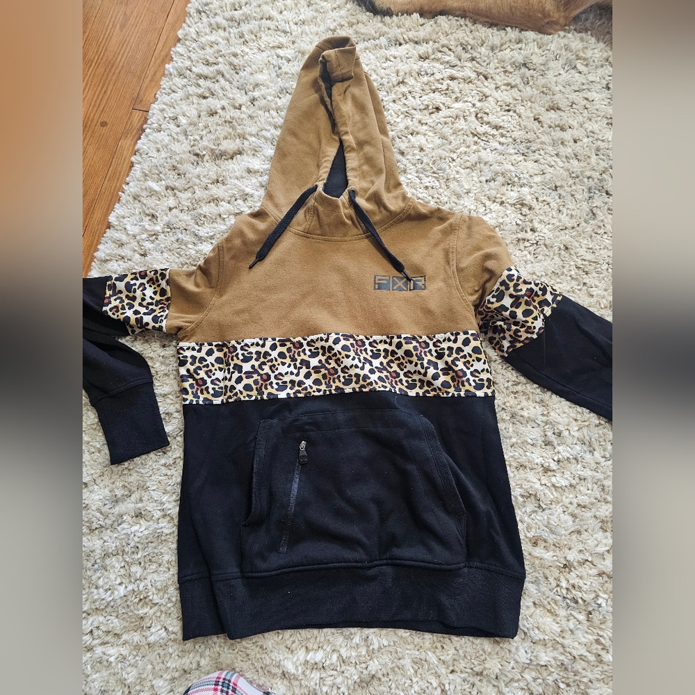 FXR, womens size Medium, cheetah/leopard color block hoodie